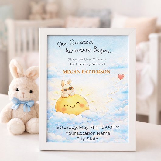 Pastel Bunny and Golden Sun Design 招待状