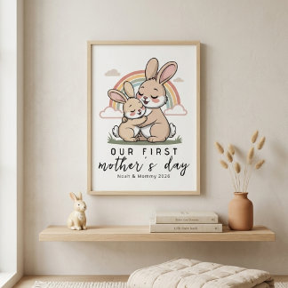 Pastel Bunny Mom Baby First Mothers Day Calm Love ポスター