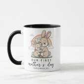 Pastel Bunny Mom Baby First Mothers Day Love Art マグカップ (左)