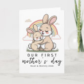 Pastel Bunny Mom Baby First Mothers Day Soft Love カード (正面)