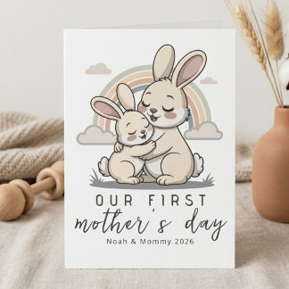 Pastel Bunny Mom Baby First Mothers Day Soft Love カード