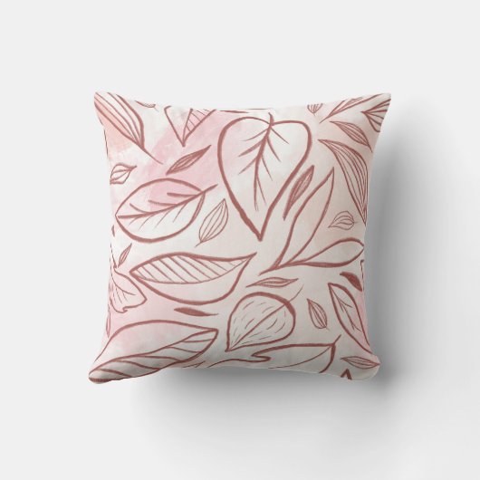 Pastel Burgundy Drawn Leaves Pattern クッション (裏面)