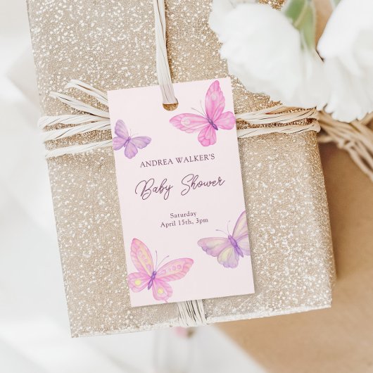 Pastel Butterflies Pink Purple Baby Shower ギフトタグ