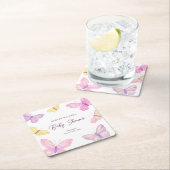 Pastel Butterflies Pink Purple Baby Shower スクエアペーパーコースター (インサイチュ)