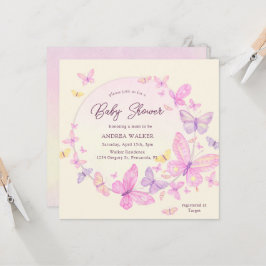 Pastel Butterflies Pink Purple Elegant Baby Shower 招待状