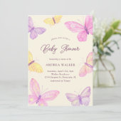 Pastel Butterflies Pink Purple Elegant Baby Shower 招待状 (スタンド正面)