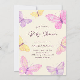 Pastel Butterflies Pink Purple Elegant Baby Shower 招待状