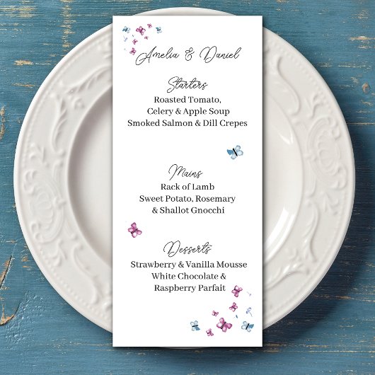 Pastel Butterfly Garden Wedding Menu Card メニュー