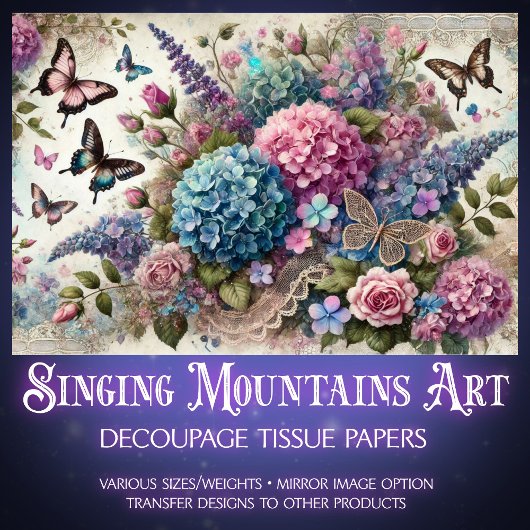 Pastel Butterfly Kisses & Blush Petals Decoupage  薄葉紙