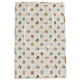 Pastel Cakes, Balloons & Confetti Scandi ミディアムペーパーバッグ