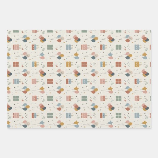 Pastel Cakes, Balloons & Confetti Scandi ラッピングペーパーシート (正面)