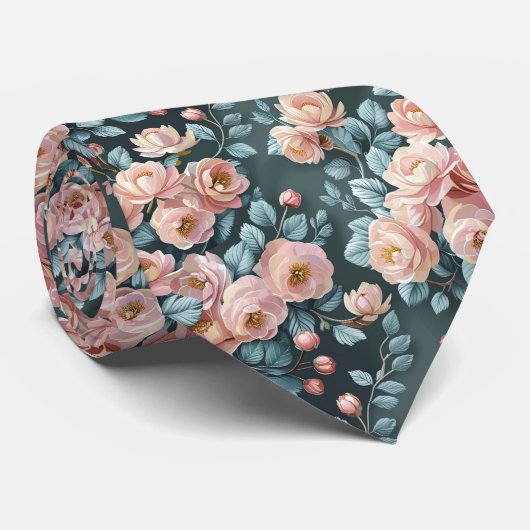 Pastel Camellias & Dusty Miller Seamless Botanical ネクタイ (ロール)
