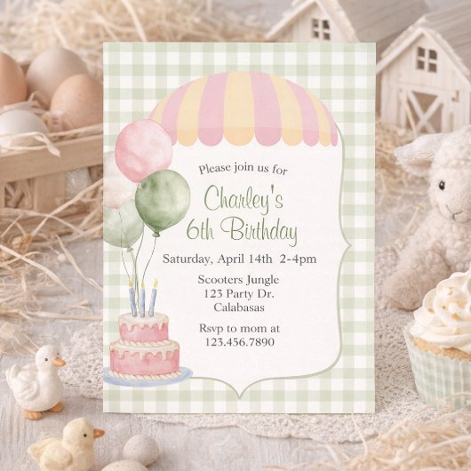 Pastel Carnival Birthday | Vintage | Gingham 招待状