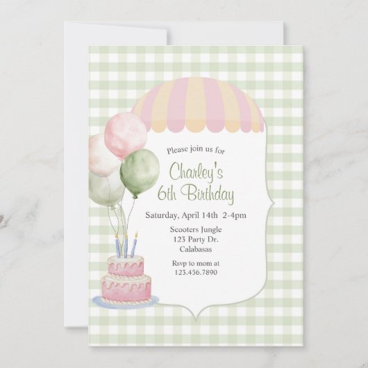 Pastel Carnival Birthday | Vintage | Gingham 招待状 (正面)