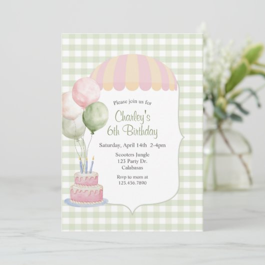 Pastel Carnival Birthday | Vintage | Gingham 招待状 (スタンド正面)
