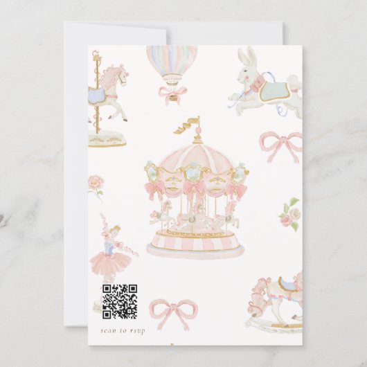 Pastel Carousel Baby Shower with rsvp QR code 招待状 (裏面)