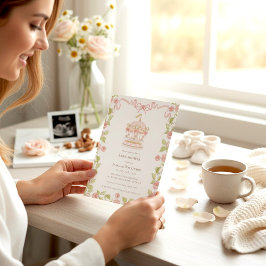 Pastel Carousel Baby Shower with rsvp QR code 招待状