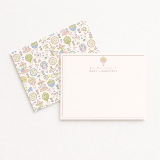 Pastel Carousel Nursery Note Card 招待状
