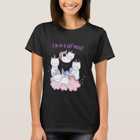 Pastel Cartoon Funny Unicorn Cat Tシャツ (正面)