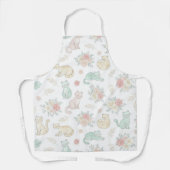 Pastel Cat and Rose Floral Pattern White Kitchen  エプロン (正面)