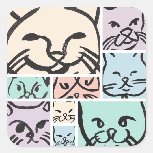 Pastel Cat Faces スクエアシール (正面)