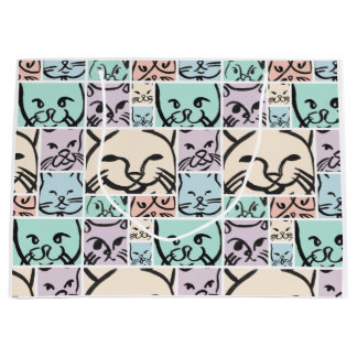 Pastel Cat Faces ラージペーパーバッグ