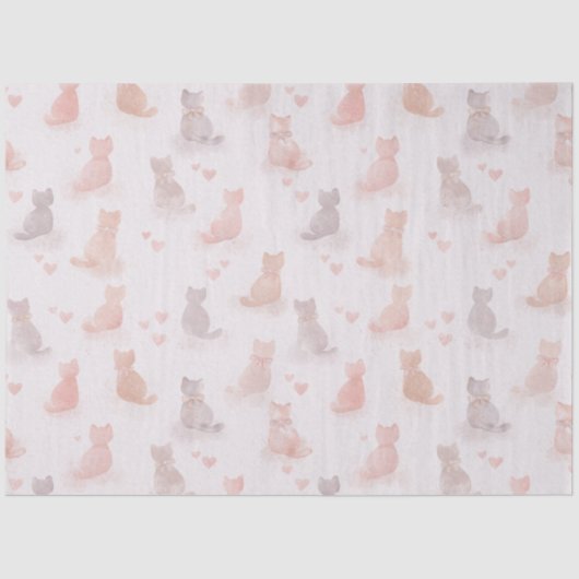 Pastel Cats and Hearts Tissue Paper 薄葉紙 (正面)