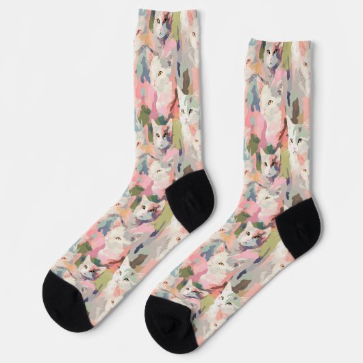 Pastel Cats Colorful Pattern ソックス (左)
