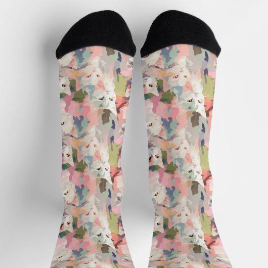 Pastel Cats Colorful Pattern ソックス (上部)
