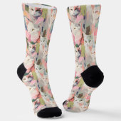 Pastel Cats Colorful Pattern ソックス (傾斜あり)