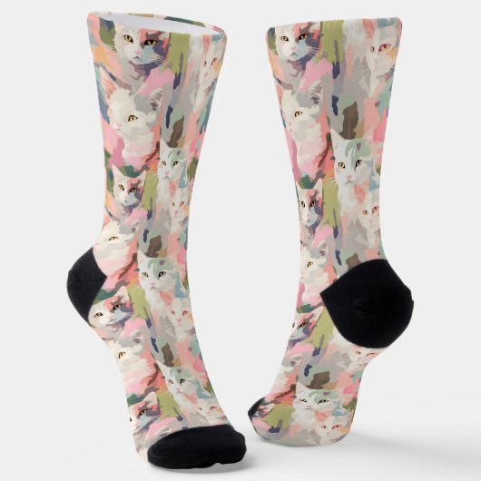 Pastel Cats Colorful Pattern ソックス (傾斜あり)