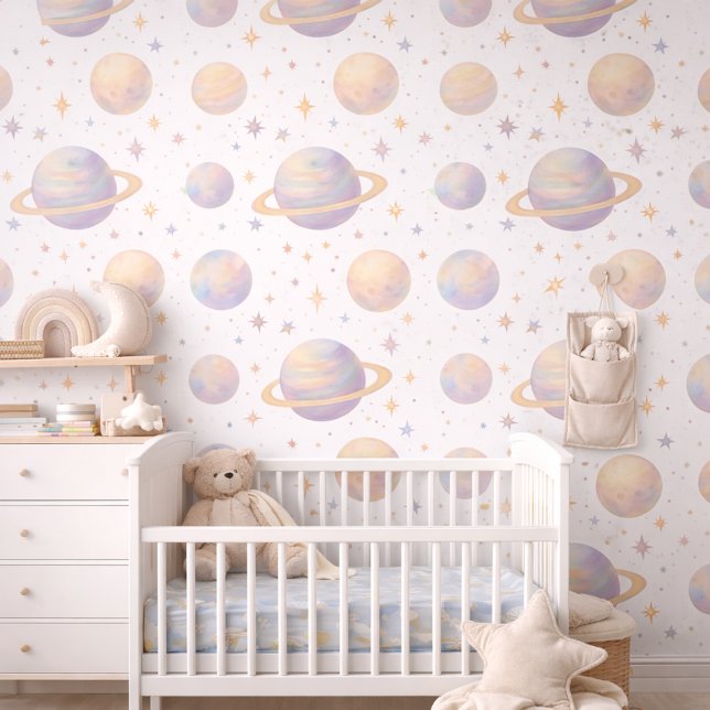Pastel Celestial Planets Nursery Baby Room 壁紙 (クリエイターアップロード済み)