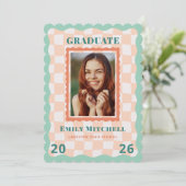 Pastel Checkered Grad Announcement with Photo 招待状 (スタンド正面)