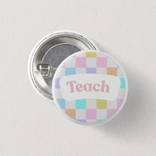 Pastel Checkered “Teach” Button 缶バッジ (正面&裏面)