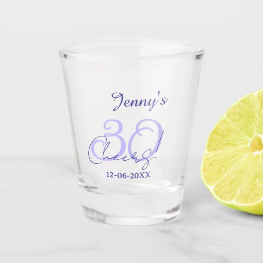 Pastel cheers 30th birthday purple elegant name da ショットグラス (正面)
