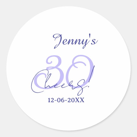 Pastel cheers 30th birthday purple elegant name da ラウンドシール (正面)