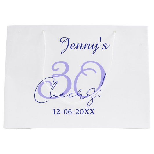 Pastel cheers 30th birthday purple elegant name da ラージペーパーバッグ (正面)