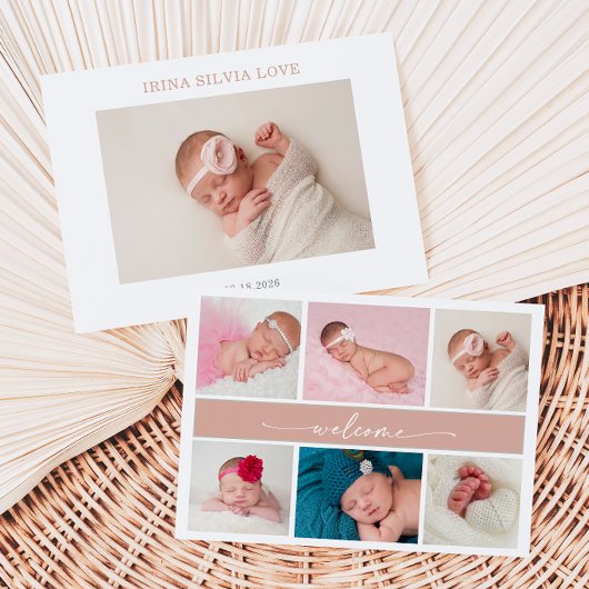 Pastel Chic Baby Photo Collage Announcement Card 招待状