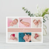 Pastel Chic Baby Photo Collage Announcement Card 招待状 (スタンド正面)