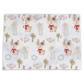 Pastel Christian Christmas Reindeer Gift Bag ラージペーパーバッグ (正面)