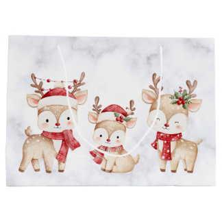 Pastel Christian Christmas Reindeer Gift Bag ラージペーパーバッグ