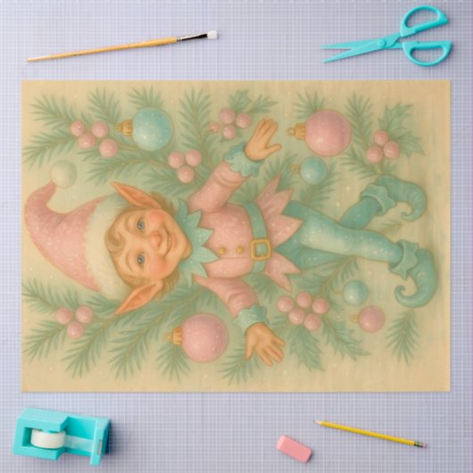Pastel Christmas Elf Ornament Decoupage 薄葉紙 (クラフト)