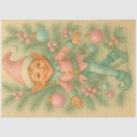 Pastel Christmas Elf Ornament Decoupage 薄葉紙 (正面)