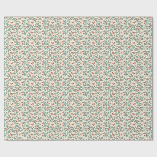 Pastel Christmas Holly & Winter Foliage Pattern ラッピングペーパー (フラット)