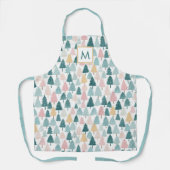 Pastel Christmas Pine Trees Monogrammed Kitchen エプロン (正面)