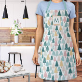 Pastel Christmas Pine Trees Monogrammed Kitchen エプロン