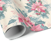 Pastel Christmas Poinsettia Holiday Pattern ラッピングペーパー (ロールコーナー)