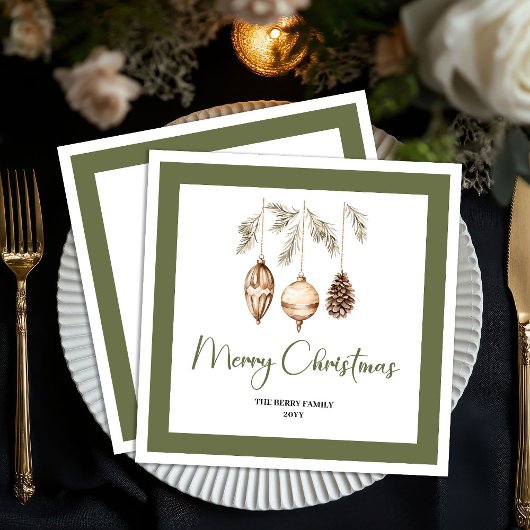 Pastel Christmas Tree Minimal Family Name Napkins スタンダードカクテルナプキン