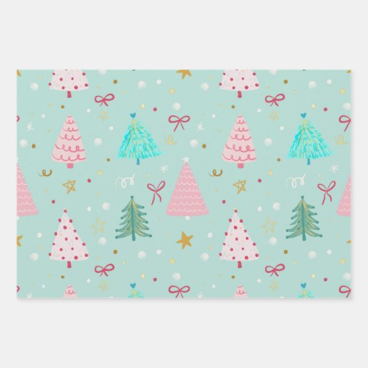 Pastel Christmas Tree Wrapping Paper ラッピングペーパーシート (正面)
