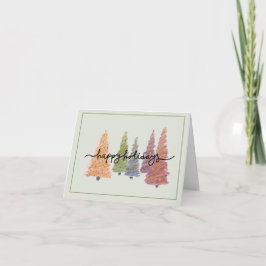Pastel Christmas Trees “Happy Holidays” Card サンキューカード